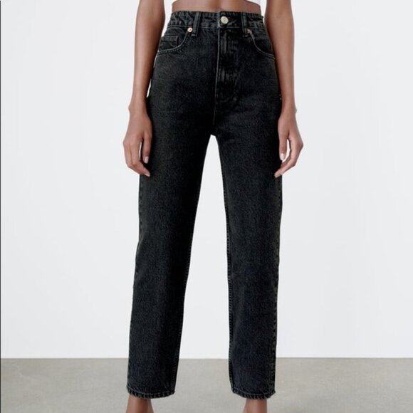 Zara High Rise 12" Straight Black 90s Mom Jeans - Picture 1 of 4